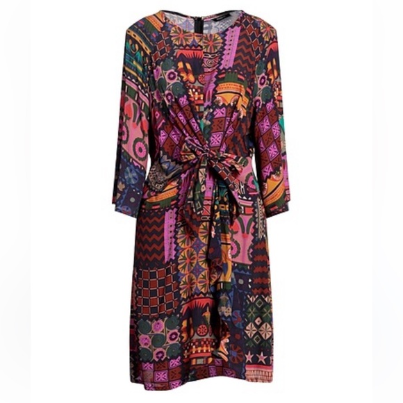 DESIGUAL geometric print wrap style dress size EUR 36 US 4 XS - Picture 2 of 13
